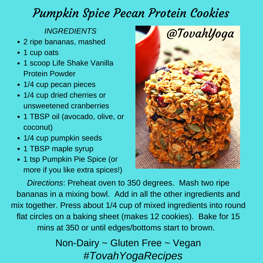 Vegan and fall recipe for pumpkin spice pecan protein cookies