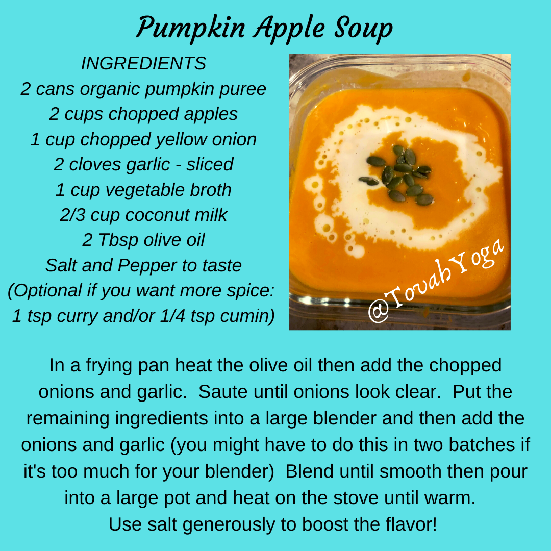 Vegan and fall recipe for pumpkin apple soup with organic ingredients